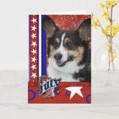 4. Juli Firecracker - Corgi Karte (Gelbe Blume)