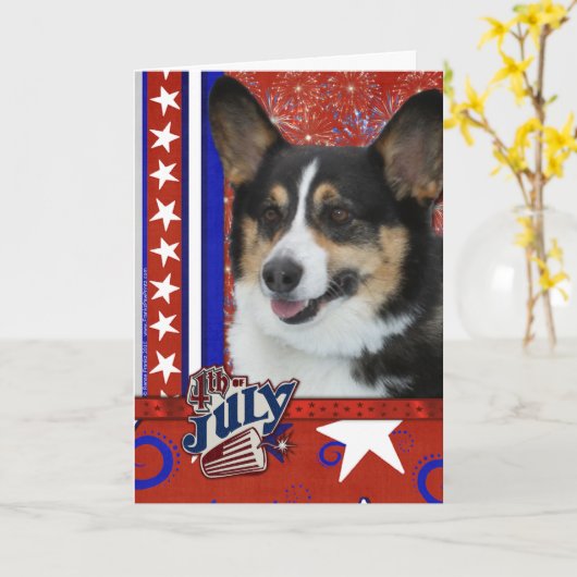 4. Juli Firecracker - Corgi Karte (Gelbe Blume)