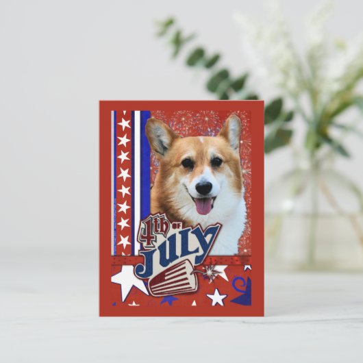 4. Juli Firecracker - Corgi Postkarte (Stehend Vorderseite)