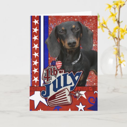 4. Juli Firecracker - Dackel Karte (Gelbe Blume)