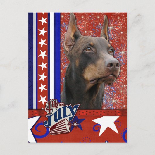 4. Juli Firecracker - Doberman - Rot - Rocky Postkarte (Vorderseite)