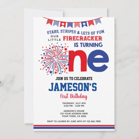 4. Juli, Firecracker Einladung (Vorderseite)