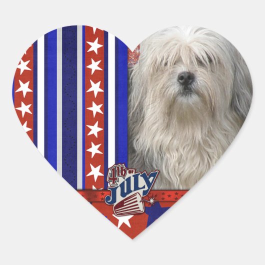 4. Juli Firecracker - Lowchen Herz-Aufkleber (Vorderseite)