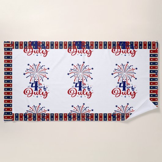 4. Juli Firecracker Patriotic Vibes Star Streifen Strandtuch (Vorderseite)