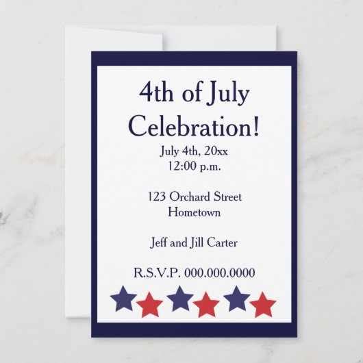 4. Juli Firecracker Red, White and Blue Einladung (Rückseite)