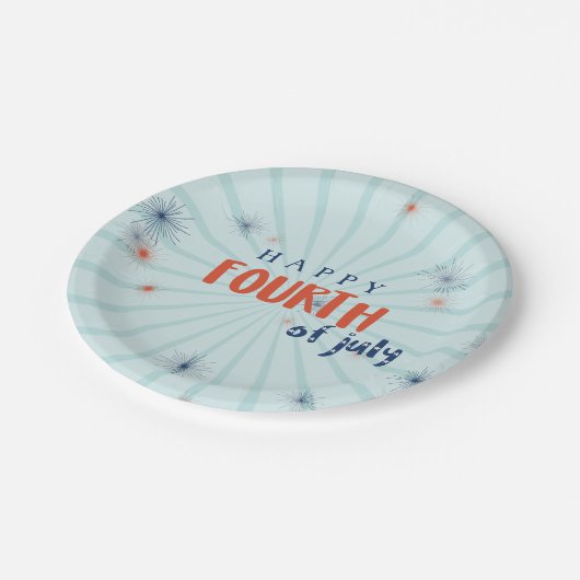 4. Juli Firework Party GRILLEN Red White Blue Pappteller (Schrägansicht)