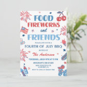 4. Juli Fireworks America Flag GRILLEN Einladung (Stehend Vorderseite)