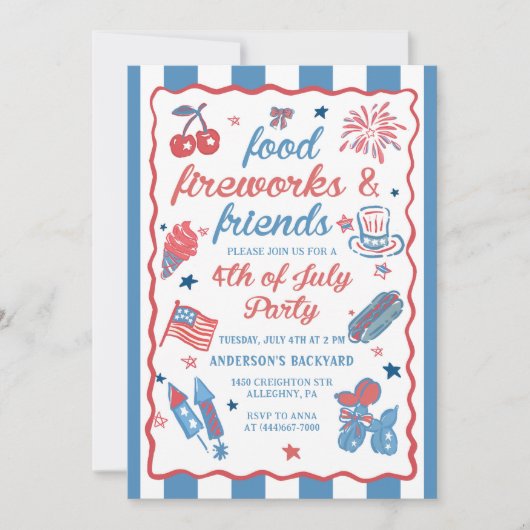 4. Juli Fireworks America Flag GRILLEN Einladung (Vorderseite)