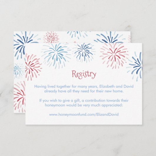 4. Juli Fireworks Display Polterabend Registry Begleitkarte (Vorne/Hinten)