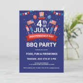 4. Juli Fireworks & Flags BQ Party Einladung (Stehend Vorderseite)