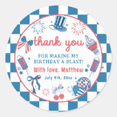 4. Juli Fireworks Geburtstag Danke Sticker (Vorderseite)