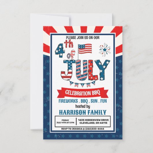 4. Juli Fireworks GRILLEN Party Einladung (Vorderseite)
