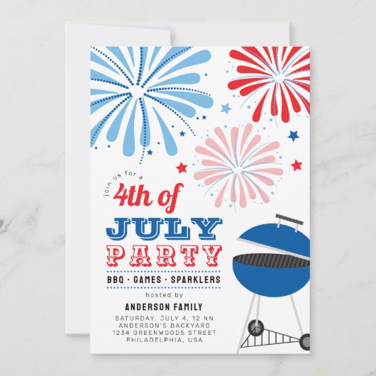 4. Juli Fireworks GRILLEN Party Einladung (Vorderseite)