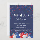 4. Juli Fireworks Modern Blue Party Einladung (Vorderseite)