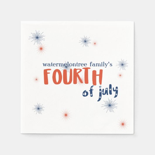4. Juli Fireworks Red White und Blue Napkins Serviette (Vorderseite)