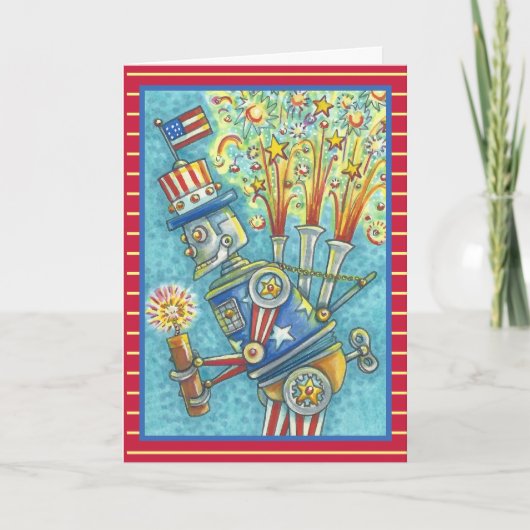 4. JULI FIREWORKS ROBOT GREETING CARD Verse Karte (Vorderseite)