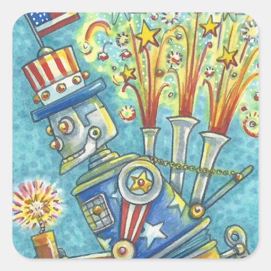 4. JULI FIREWORKS ROBOT STICKERS Squ. * Blatt (Vorderseite)