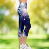 4. Juli Fireworks Sparklers Red White Blue Capri Leggings