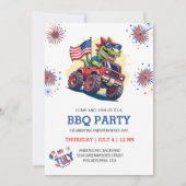 4. Juli Fireworks T-Rex America Flag GRILLEN Party Einladung (Vorderseite)