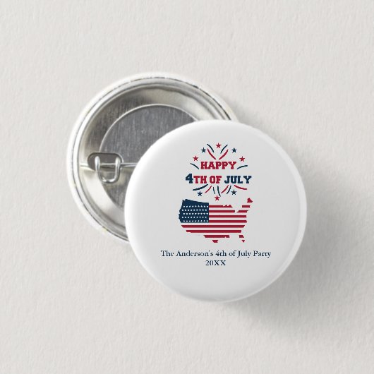 4. Juli Fireworks USA Red White Blue Flag Button (Vorne & Hinten)