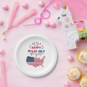 4. Juli Fireworks USA Red White Blue Flag Pappteller (Party)