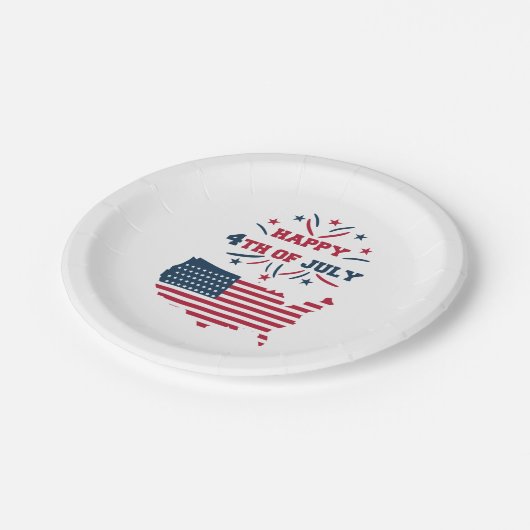 4. Juli Fireworks USA Red White Blue Flag Pappteller (Schrägansicht)