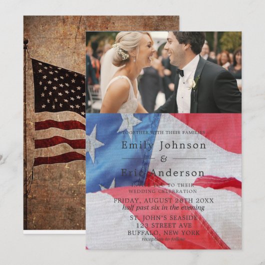 4. Juli Flag Foto Hochzeit Einladung (Vorne/Hinten)