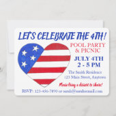 4. Juli Flag Herz Fireworks Patriotic USA Party Einladung (Vorderseite)