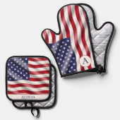4. Juli Flag of America Custom Ofenhandschuh & Topflappen-Set (Vorderseite/Rückseite)