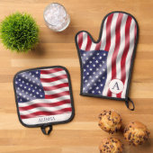 4. Juli Flag of America Custom Ofenhandschuh & Topflappen-Set (Oben Unten)