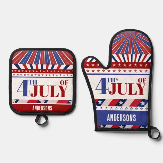 4. Juli Flag of America Künstlerisch Custom Ofenhandschuh & Topflappen-Set (Vorderseite)