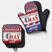 4. Juli Flag of America Künstlerisch Custom Ofenhandschuh & Topflappen-Set (Vorderseite/Rückseite)