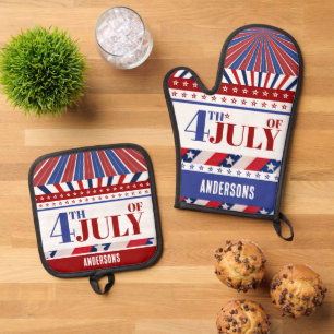 4. Juli Flag of America Künstlerisch Custom Ofenhandschuh & Topflappen-Set