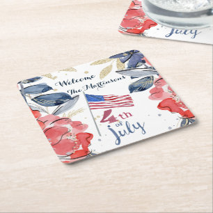 4. Juli Flag Personalisiert Stilvoll Rechteckiger Pappuntersetzer