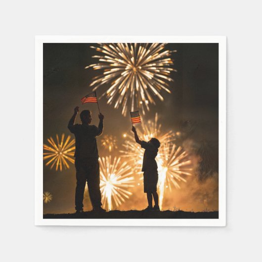 4. Juli Flaggen und Feuerwerke Serviette (Vorderseite)