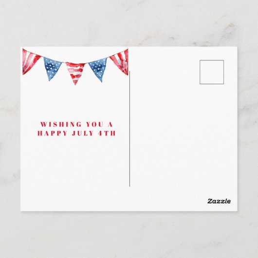 4. Juli Foto Red White Blue Bunting Postkarte (Rückseite)