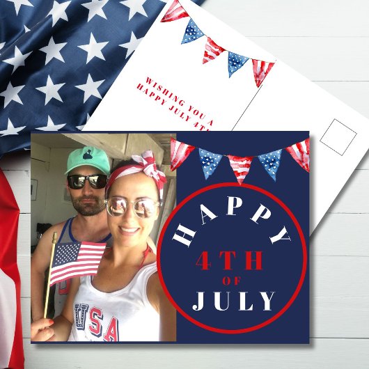 4. Juli Foto Red White Blue Bunting Postkarte