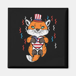 4. Juli Fox American Flag Herz Patriotische Kinder Magnet