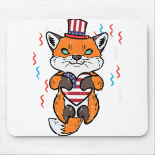 4. Juli Fox American Flag Herz Patriotische Kinder Mousepad