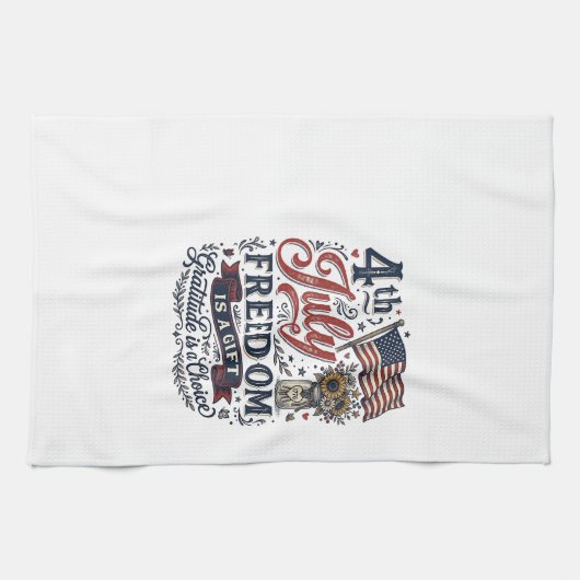 4. Juli Freiheitsdank Vintage-Shirt-Design Geschirrtuch (Horizontal)