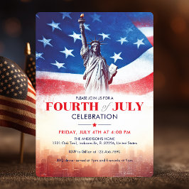 4. Juli Freiheitsstatue & USA Flag Vintag Art Einladung