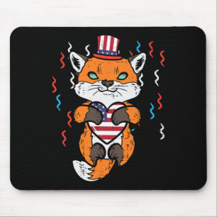 4. Juli Fuchs Amerikanische Flagge Herz Patriotisc Mousepad
