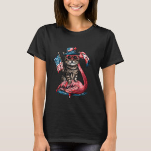4. Juli Funny Cat Flamingo American Flag Fourt T-Shirt