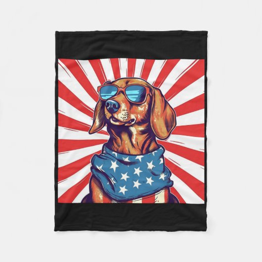 4. Juli Funny Dachsund Weiner Dog Würstchen Usa A Fleecedecke (Vorderseite)
