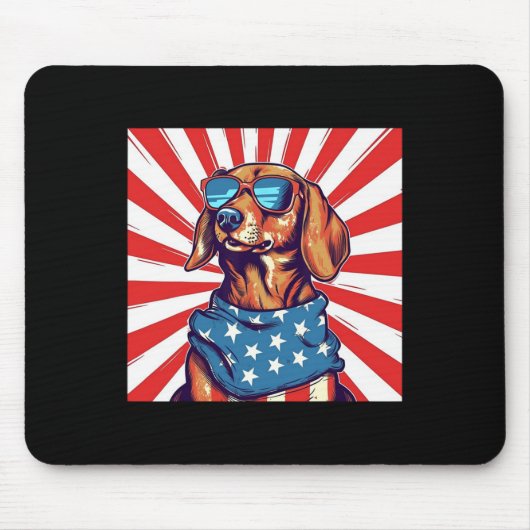 4. Juli Funny Dachsund Weiner Dog Würstchen Usa A Mousepad (Vorne)