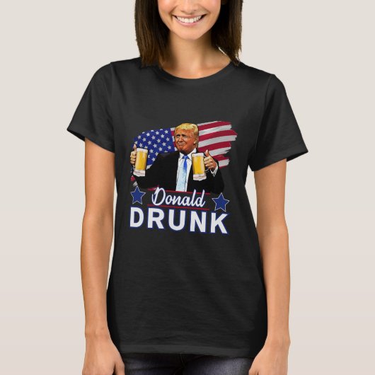 4. Juli Funny Drinking Präsidenten - Donald Dru T-Shirt (Vorderseite)