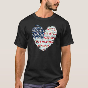 4. Juli für Frauen amerikanische Flagge Blumenherz T-Shirt