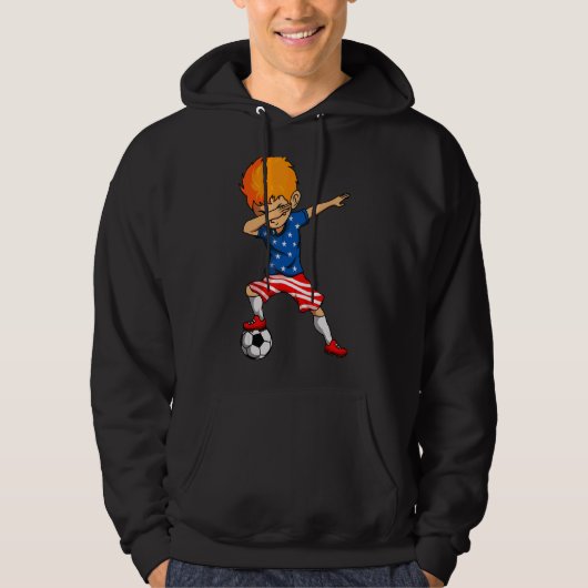 4. Juli Fußball Dabbing Kid American Flag USA Hoodie (Vorderseite)