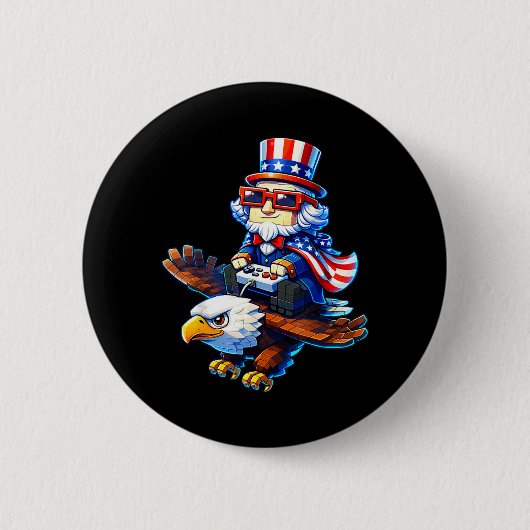 4. Juli Gamer Patriotischer Onkel Sam Retro Pixel Button (Vorderseite)