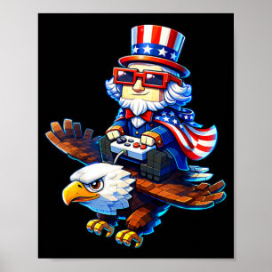 4. Juli Gamer Patriotischer Onkel Sam Retro Pixel Poster